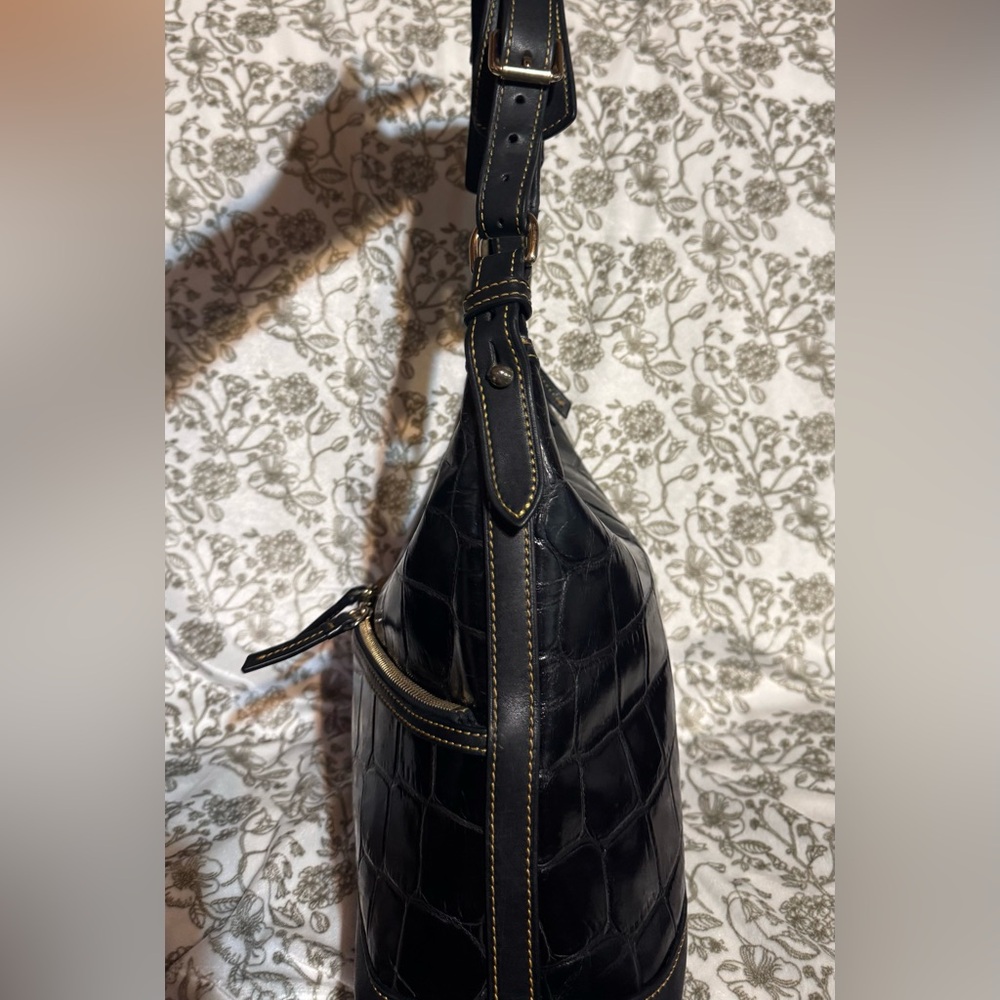 Dooney & Bourke Black Crocodile-Embossed Shoulder Bag - Picture 3 of 14